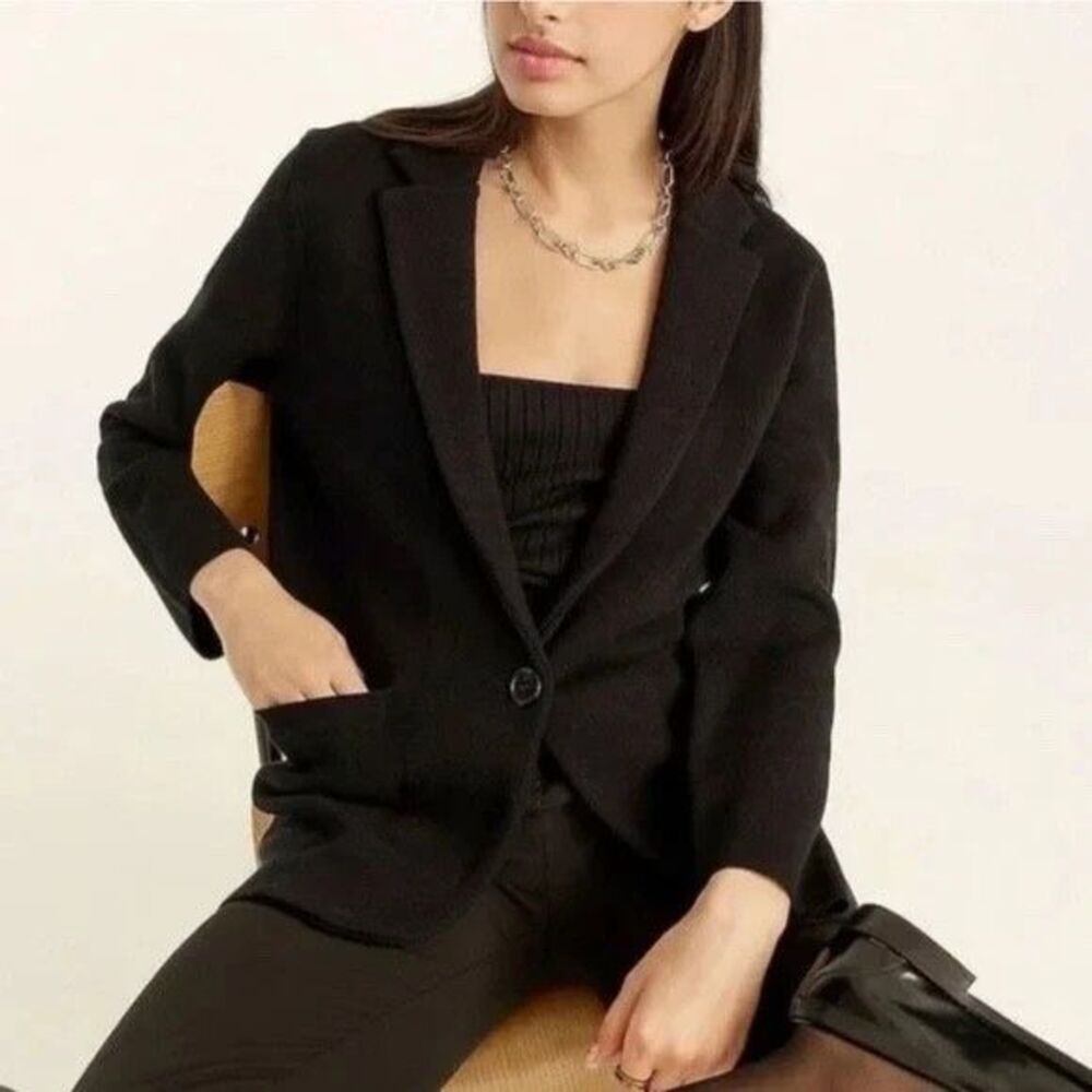 J.Crew Cecile Relaxed Sweater Blazer Black Merino Wool Blend BF013 Women's S
